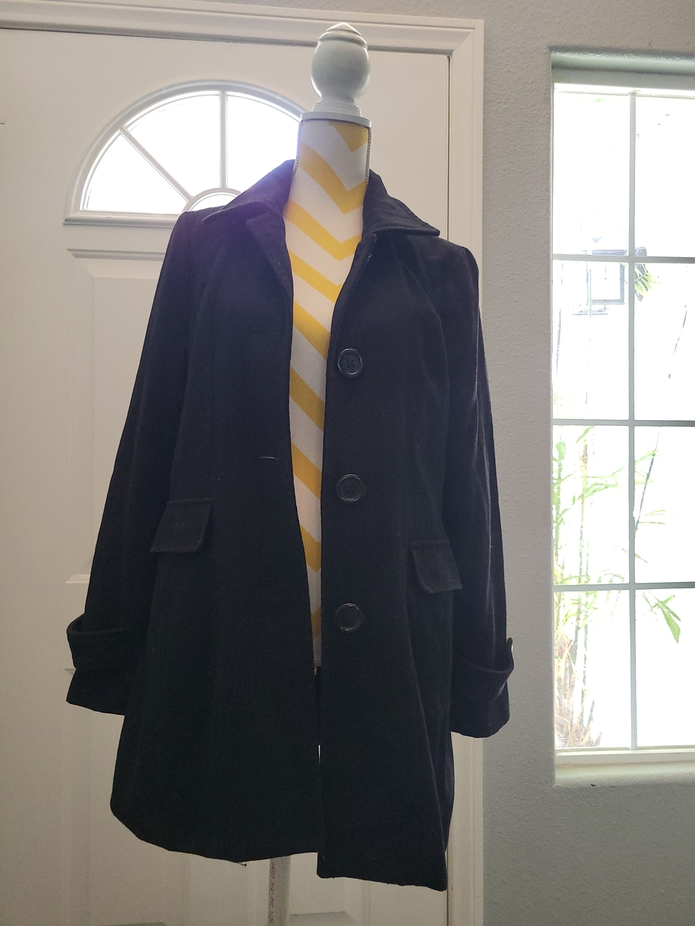 Poetry Black Four-Button Pea Coat